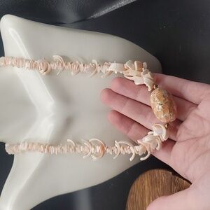 RARE N3207 pink sands Victorian‎ shell fabridge egg necklace